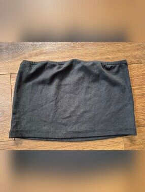 NEW Ambar Black Ribbed Textured Tube Top Sz L**runs small